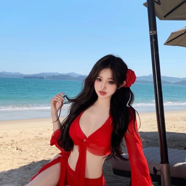 紅色四件套泳衣