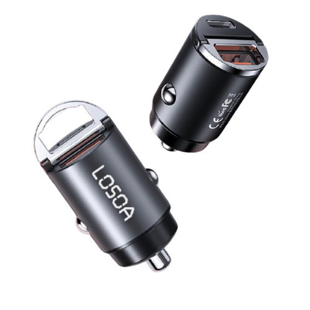 LOSOA PD+QC 45W雙孔隱形式 極速迷你車充
