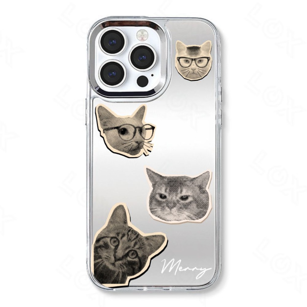 「Clear」鏡面殼 - 復古貓拼貼