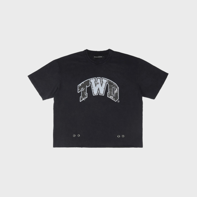新台幣雙領口洗舊短TEE