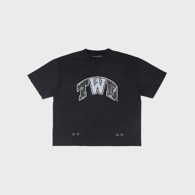 新台幣雙領口洗舊短TEE