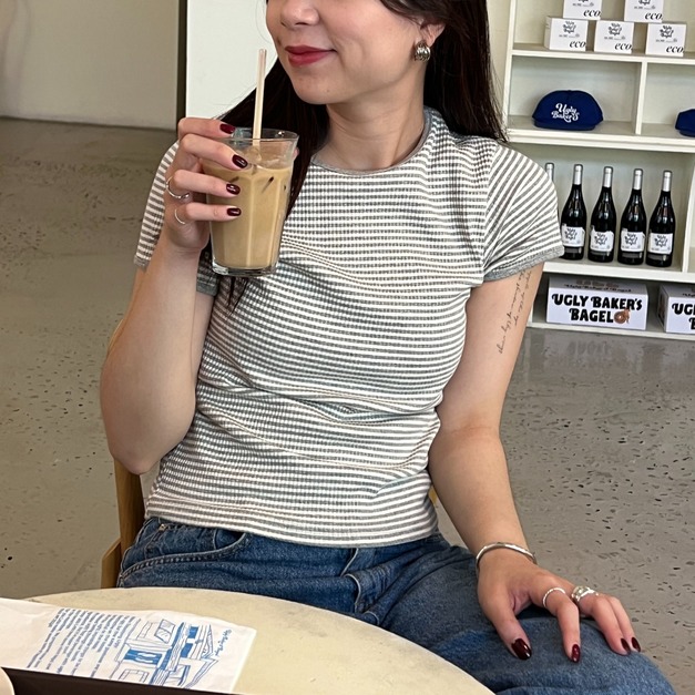 細條紋正肩t SS11