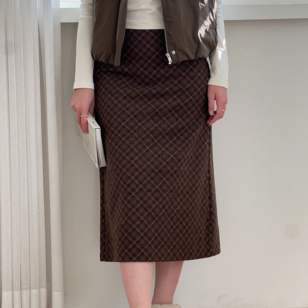 咖啡菱格紋裙 SK10