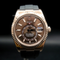 勞力士 天行者 【配重版】巧克力面盤玫瑰金矽膠錶帶 Rolex Sky-Dweller 336235