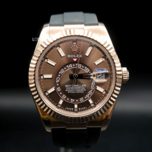 勞力士 天行者 【配重版】巧克力面盤玫瑰金矽膠錶帶 Rolex Sky-Dweller 336235