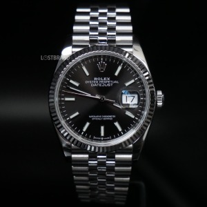 勞力士 36mm 五珠鏈白金黑面日誌 DateJust 126234