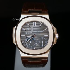 百達翡麗 5712R-001 黑面玫瑰金鷹螺質感黑/棕皮革扣 Patek Philippe Nautilus Annual Calendar