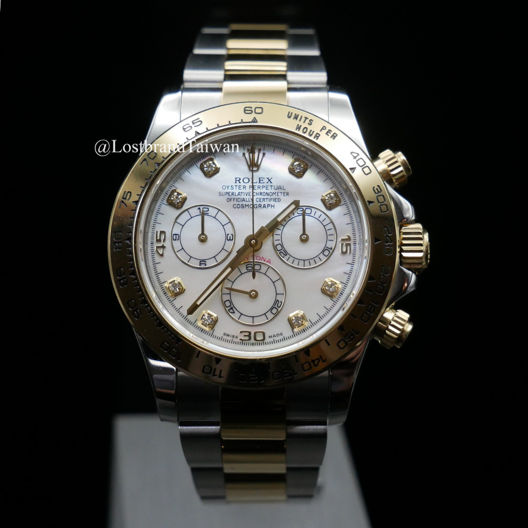 勞力士【配重版】 Daytona 半金帶鑽貝母面迪迪通拿116503