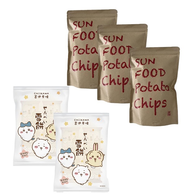 【中元普渡】SUNFOOD 厚切洋芋片 -烤雞口味(150g)3包組 + いかわ吉伊卡哇-雪餅米果(118g)2包組