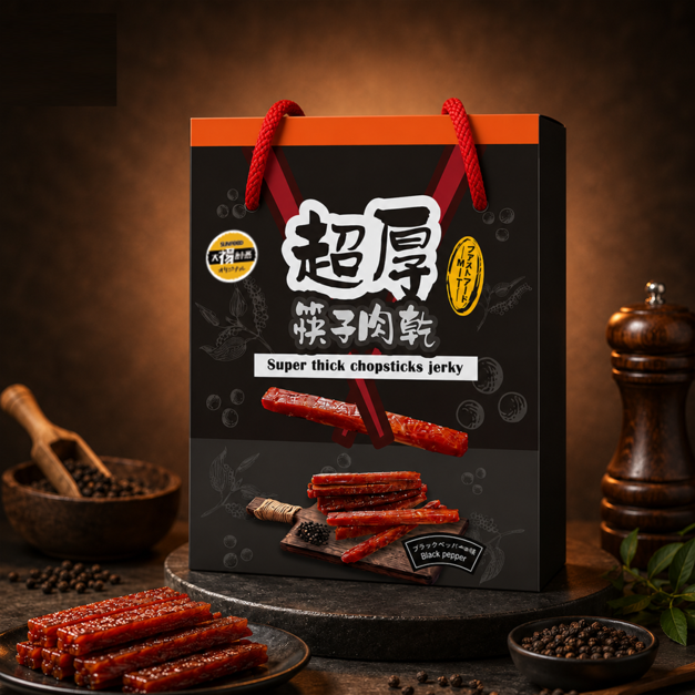 【祿月6】伴手禮筷子豬肉乾 真空包 肉乾禮盒 肉條(黑胡椒) 240g