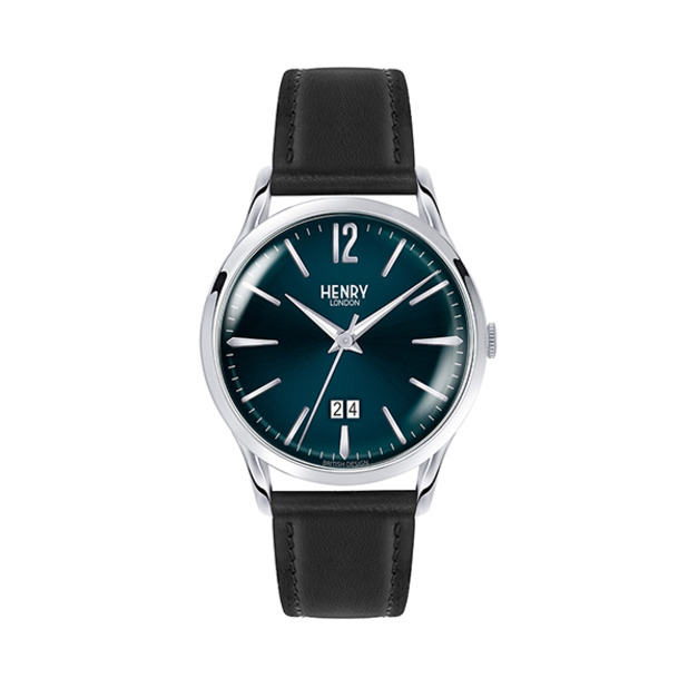 HENRY LONDON  午夜藍面黑色真皮革錶(HL41-JS-0035)