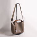真皮簡約手提包 肩背包 側肩包 附雙背帶 子母包 女包 - 灰/卡其杏/黑/綠/紫_2