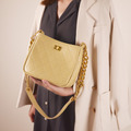 真皮菱格紋水桶包 側肩包 斜背包 女包 - 鵝黃_5