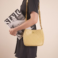 真皮菱格紋水桶包 側肩包 斜背包 女包 - 鵝黃_4