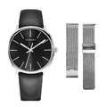 Calvin KleinCK手錶 紳士簡約三針皮帶腕錶-黑x白鋼 K8Q311C1 限時搭贈錶帶