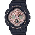 CASIO BABY-G 時尚女孩,明亮金屬風,黑X玫瑰金,運動潮流錶 BA-130-1A4DR