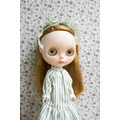 Artichoke Green Stripe Lace Dress With Ribbon_4