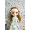 Artichoke Green Stripe Lace Dress With Ribbon