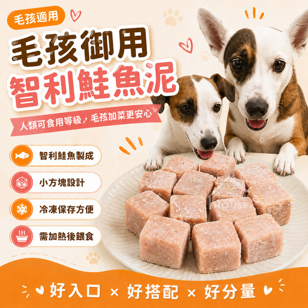 毛孩御用｜來至智利的100%骰子純鮭魚泥｜老闆家毛小孩金愛ㄐㄧㄚˇ【3*3cm，1000g/包】