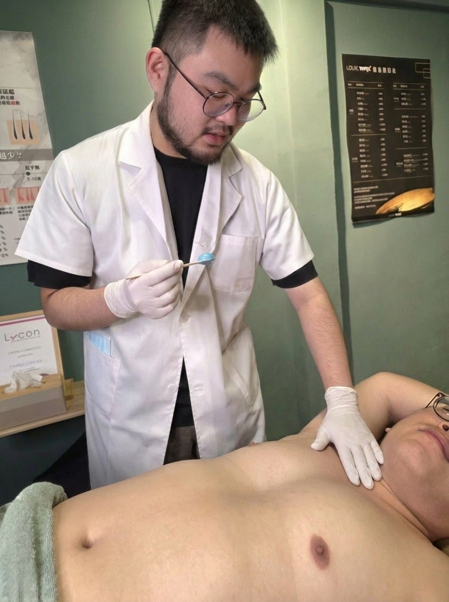 LOUIEWAX高雄楠梓店男性熱蠟除毛服務過程側拍