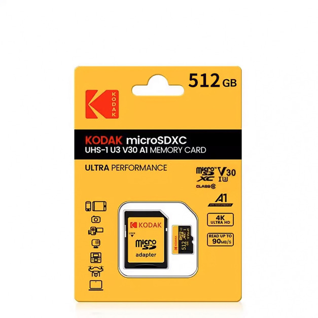 【Kodak 柯達】UHS-I U3 V30 A1 MicroSD 高速記憶卡-黑色512GB