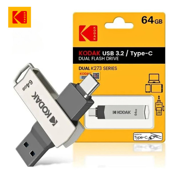 【Kodak 柯達】K273 雙接口Type-C 3.2 雙用途2合1隨身碟-64GB