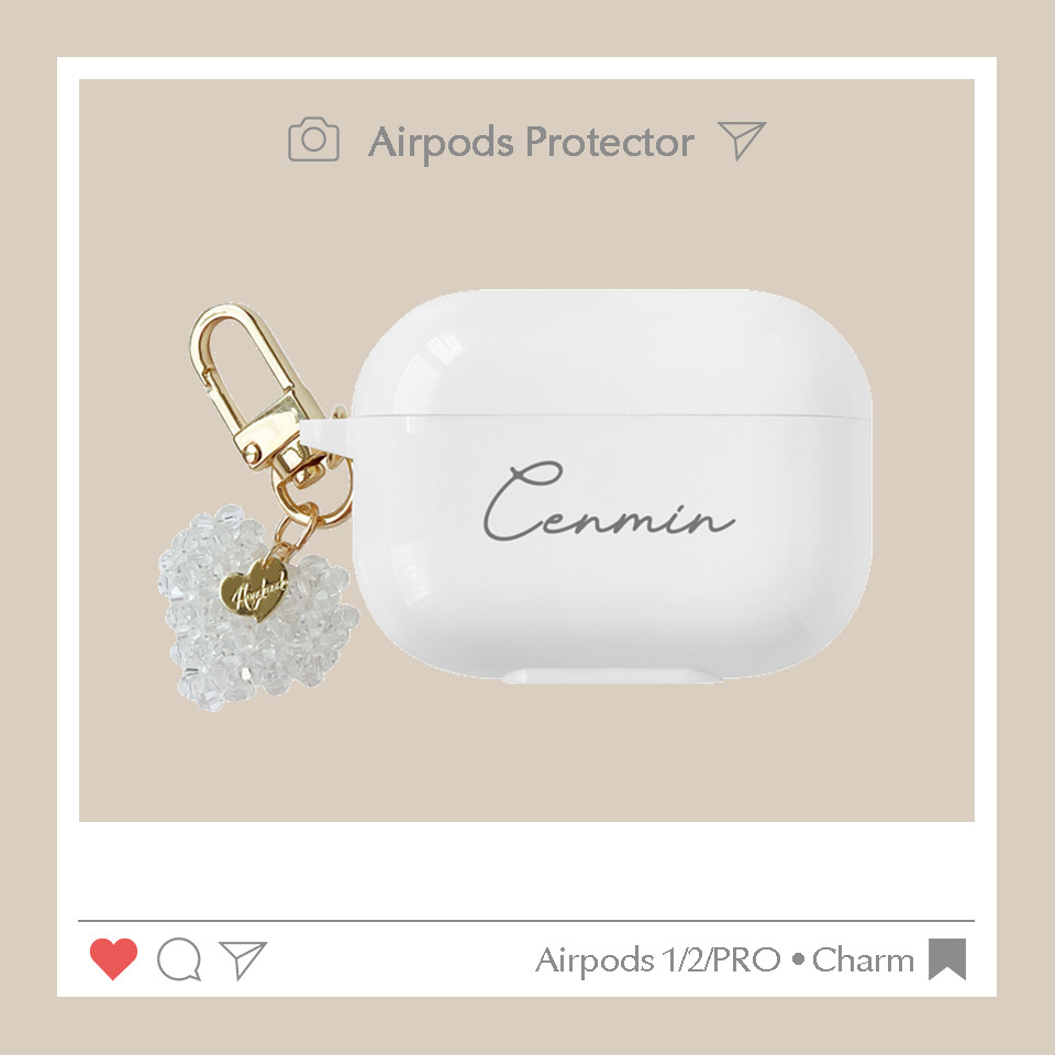 Clcrazybuy 客製化文字來圖定制airpods 1 2 Pro珍珠愛心吊飾仙氣牛奶白亮面保護軟套 無線藍牙耳機殼 Clcrazybuy客製化 禮物