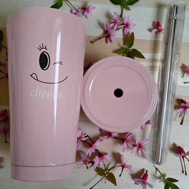【全新未使用】Cheers 粉漾保溫/保冷杯 500ml｜附吸管｜贈品出清｜可愛粉色