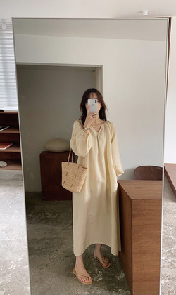 純棉長款居家連身睡衣 (4色)（粉/杏現貨）