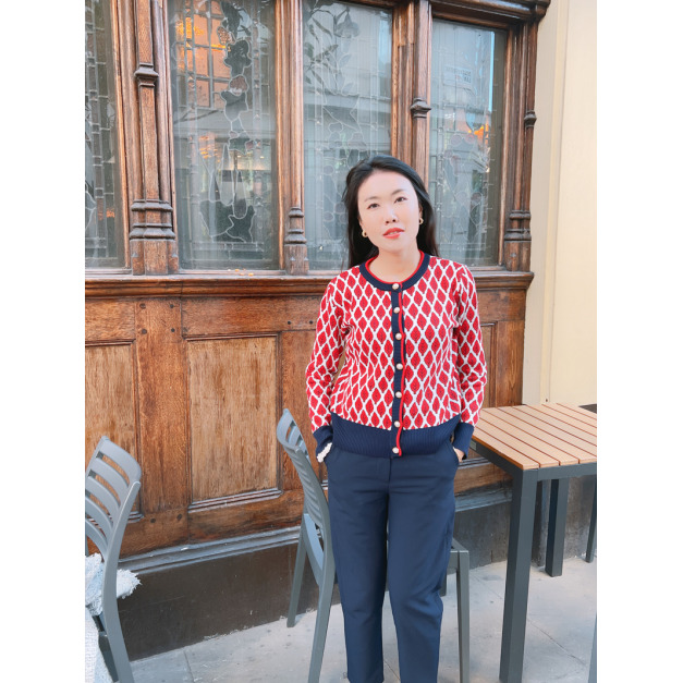 菱格雙色珍珠針織外套(2色)只剩紅色現貨