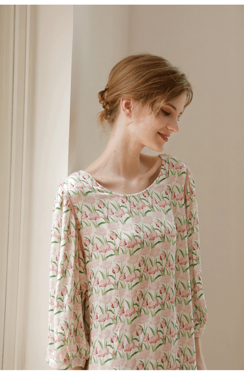 荷蘭鬱金香貢緞睡衣裙 (現貨）_8