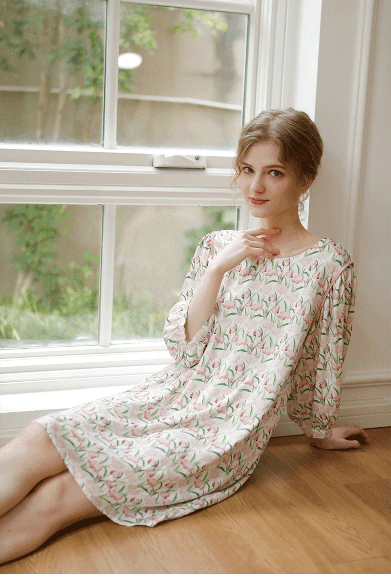 荷蘭鬱金香貢緞睡衣裙 (現貨）_11