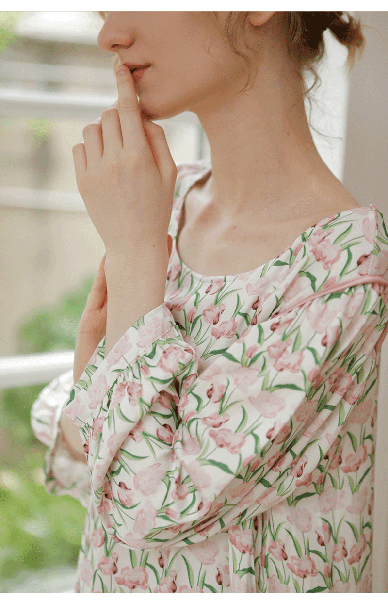 荷蘭鬱金香貢緞睡衣裙 (現貨）_10