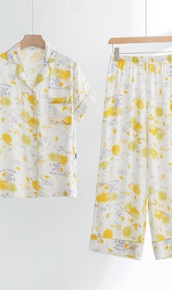 西西里檸檬貢緞睡衣【短袖長褲 】(只剩L/XL現貨)