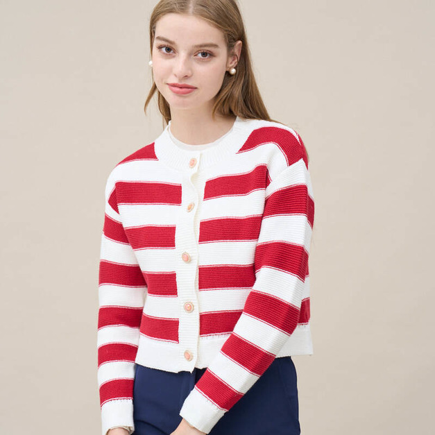 摩納哥橫條針織外套 2色（ 只剩紅色現貨）