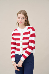摩納哥橫條針織外套 2色（ 只剩紅色現貨）