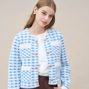 千鳥格蕾絲排扣外套 4色 （只剩藍色現貨）