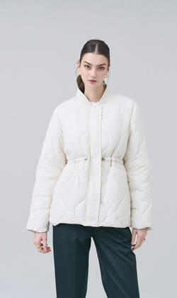 曼城束腰鋪棉外套 2色 （只剩白色現貨）