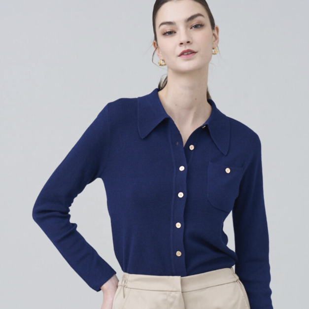 16針羊毛混紡金釦polo衫 4色 (黑色現貨)