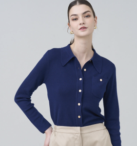 16針羊毛混紡金釦polo衫 4色 (只剩黑色現貨)