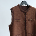 羊毛混紡流蘇背心 2色（深棕現貨）