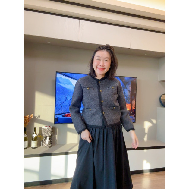 老錢風羊毛混紡金釦外套 2色(黑色現貨)