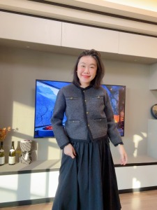 老錢風羊毛混紡金釦外套 2色(黑色現貨)