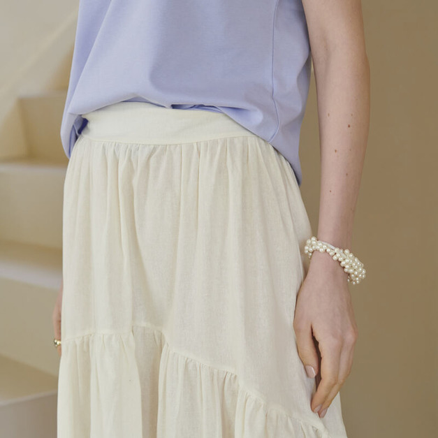 棉亞麻鬆緊半身裙 3色(只剩白現貨)