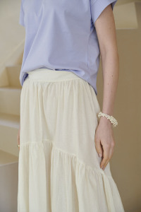 棉亞麻鬆緊半身裙 3色(只剩白現貨)