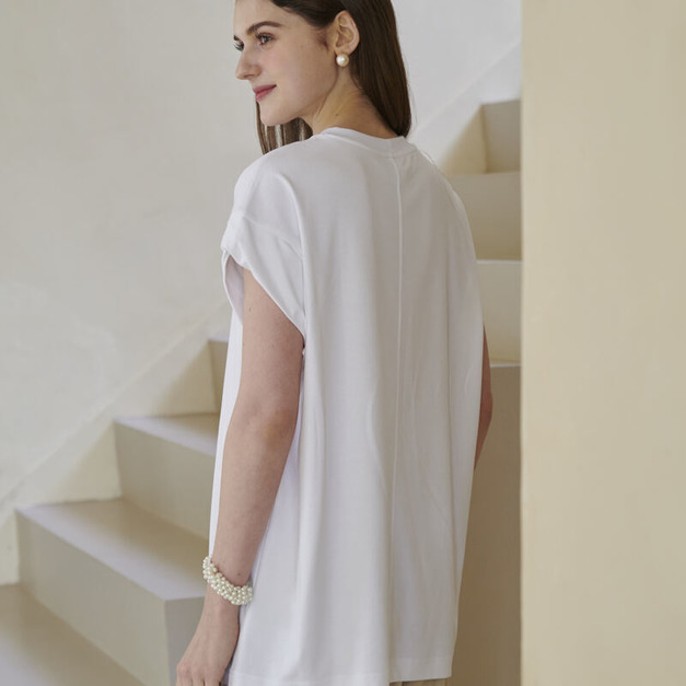 50支絲光棉甜甜圈長版上衣 5色 (只剩白/杏/綠現貨)