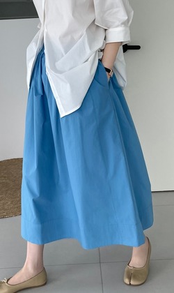 蠟筆藍純棉鬆緊半身裙 3色（黃色現貨）