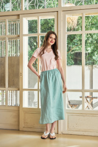 亞麻綠綠鬆緊裙（現貨）