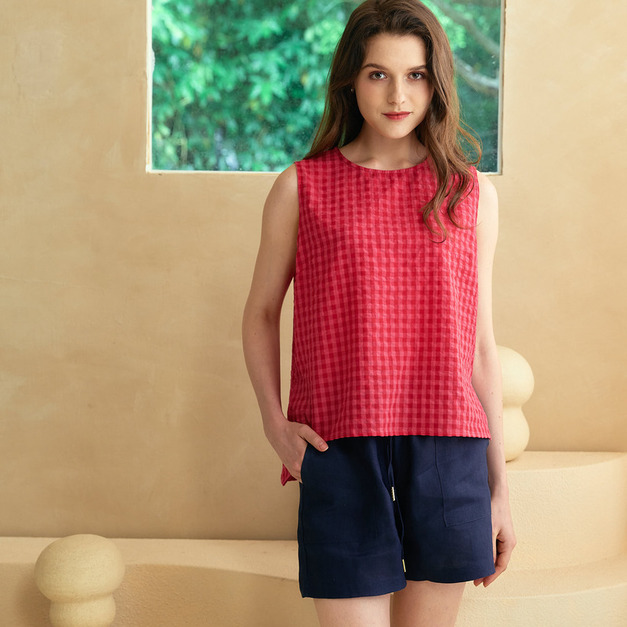 檸紅格子背心 3色（只剩紅/粉現貨）