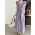 圓領收腰綁帶洋裝 2色（紫現貨）_7